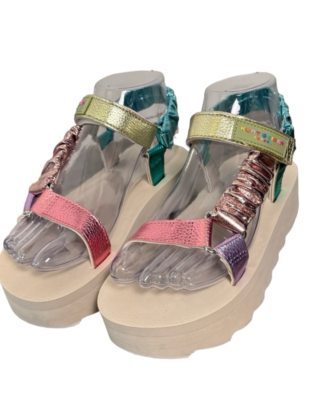 Kurt Geiger London Mini Orion Sandals Size 2 Rainbow Metallic Platform - Picture 3 of 11